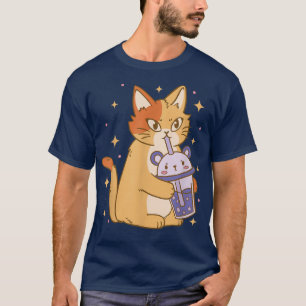 Camiseta Cat Bubble Chá Legal Retro Divertido Arte Estranha