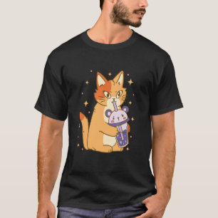 Camiseta Cat Bubble Chá Legal Retro Divertido Arte Estranha
