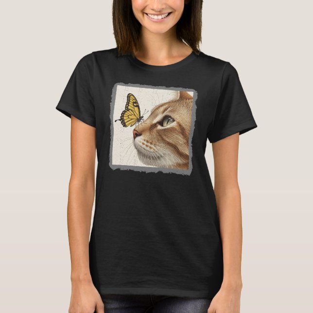 Camiseta Cat & Butterfly Abstrato Art (Frente)