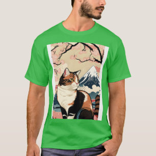 Camiseta Cat Cherry Blossom Monte Fuji em uma Vintage Japan