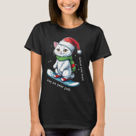 Camiseta Cat Christmas Hat Snowboard