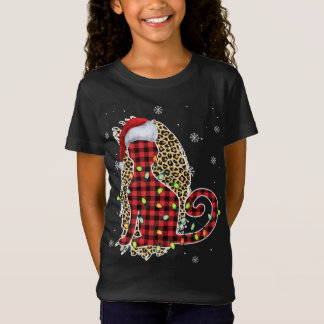 Camiseta Cat Christmas Lepard Buffalo Xadrez Red Santa Hat