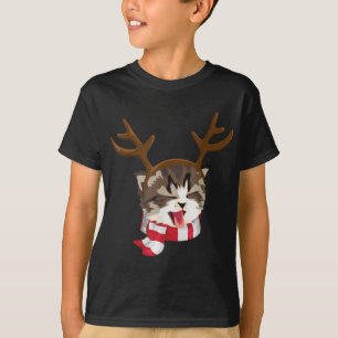 Camiseta Cat Christmas Reindeer Antlers Engraçado Catmas Na