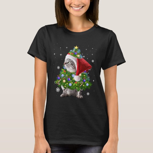 Camiseta Cat Christmas Tree Lights  Cat (Frente)