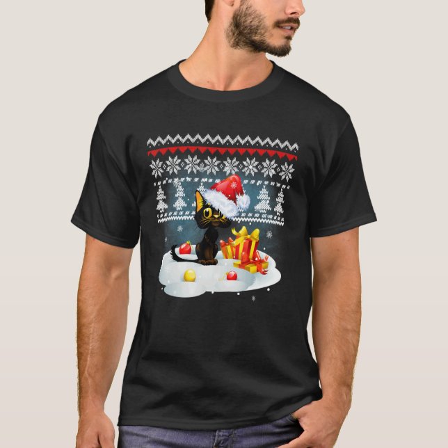 Camiseta Cat Christmas Ugly Christmas Sweater  Holiday Tree (Frente)