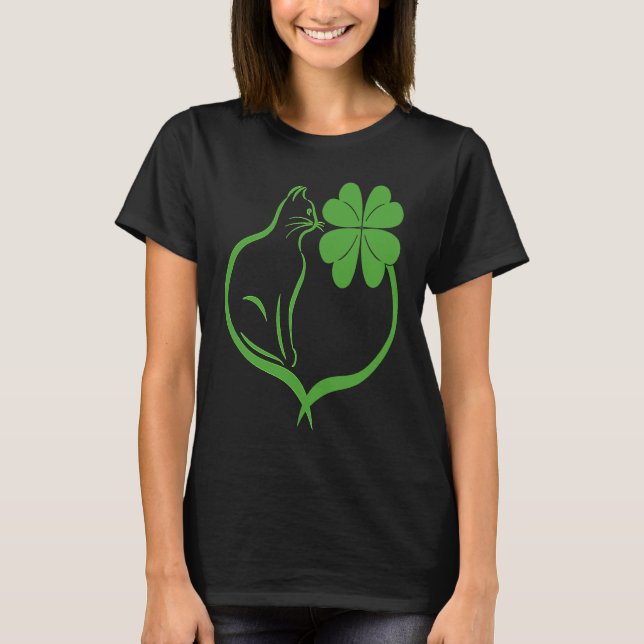 Camiseta Cat Clover Silhouette Shamrock St Patricks Day Kit (Frente)
