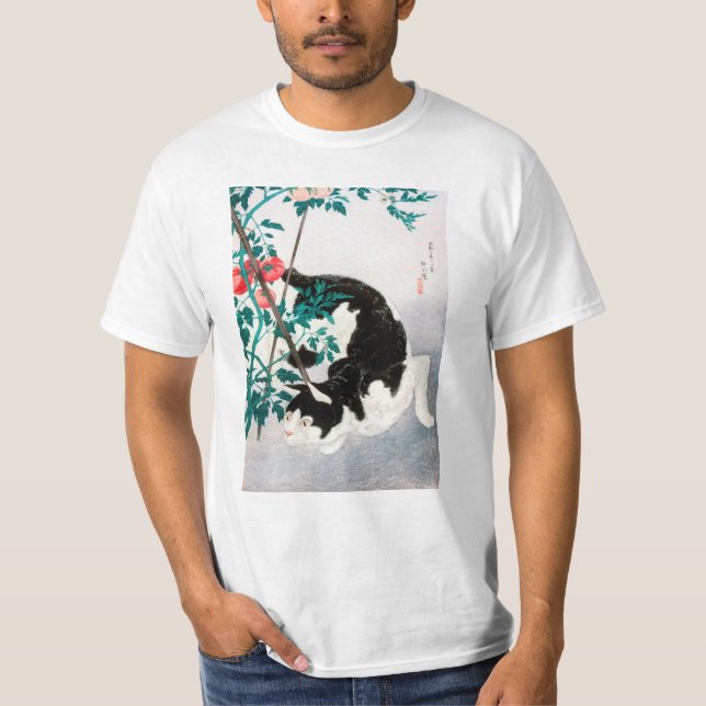 Camiseta Cat com Tomato Plant (1931) por Hiroaki Takahashi (Frente)