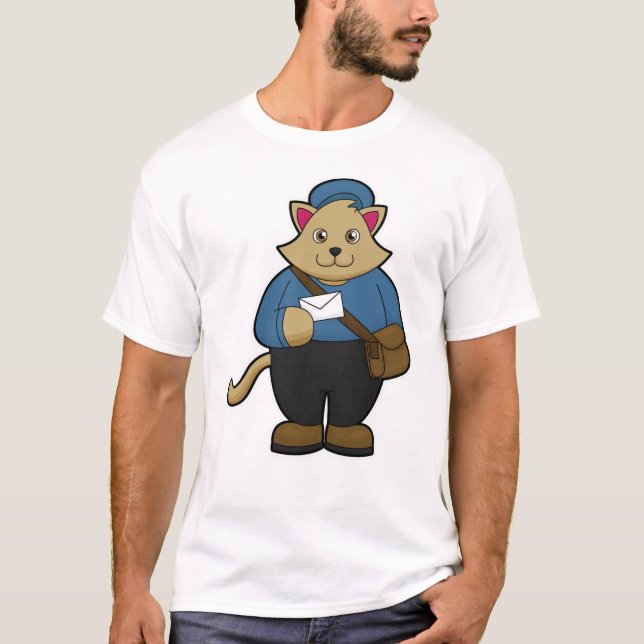 Camiseta Cat como Postman com Envelope & Bag (Frente)