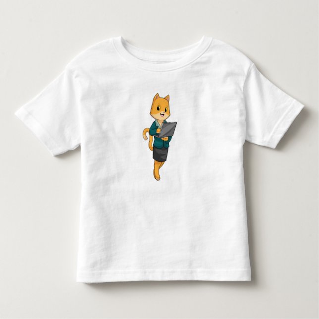 Camiseta Cat como Secretário com Laptop (Frente)