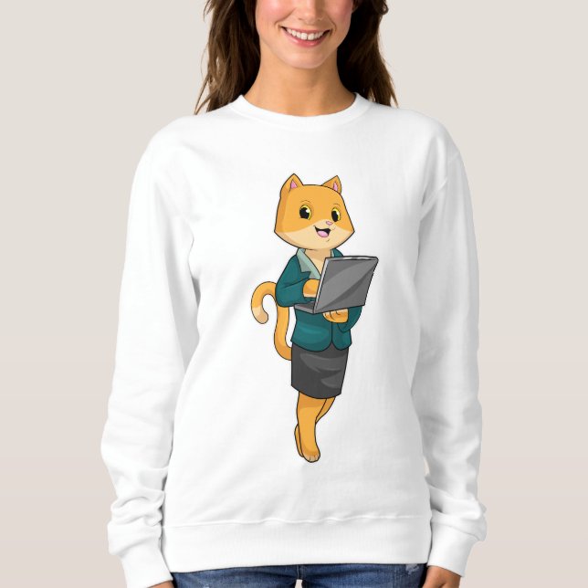 Camiseta Cat como Secretário com Laptop (Frente)