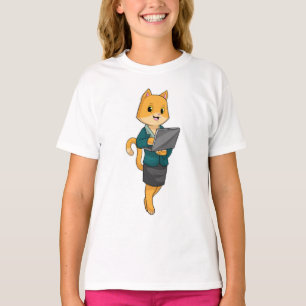 Camiseta Cat como Secretário com Laptop