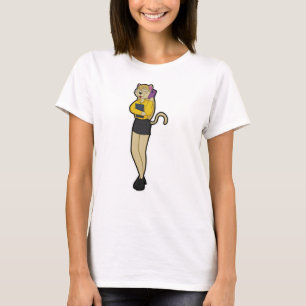 Camiseta Cat como Secretário com Laptop e telefone celular