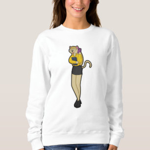 Camiseta Cat como Secretário com Laptop e telefone celular