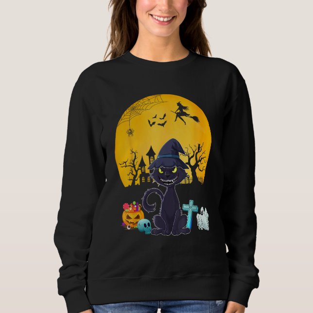 Camiseta Cat Costume Halloween Witch Horror Carved Pumpkin (Frente)