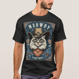 Camiseta Cat Cowboy Funny Mashup Meowdy Partner Poster West