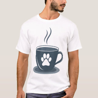 Camiseta Cat Dad Coffee – Minimalist Cat Paw & Mug Tee for