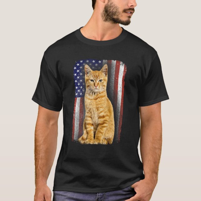 Camiseta Cat Dad Mom 4th Of July Retro American Flag Kitten (Frente)