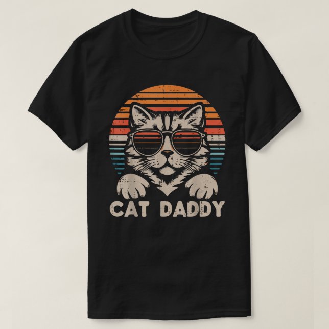 Camiseta Cat Daddy Sunglasses Sunset Retro Dad kitten (Frente do Design)