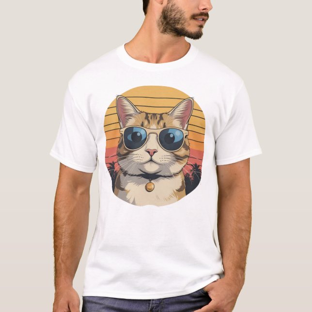 Camiseta Cat Daddy Sunglasses Sunset Retro Fur Dad Papa (Frente)