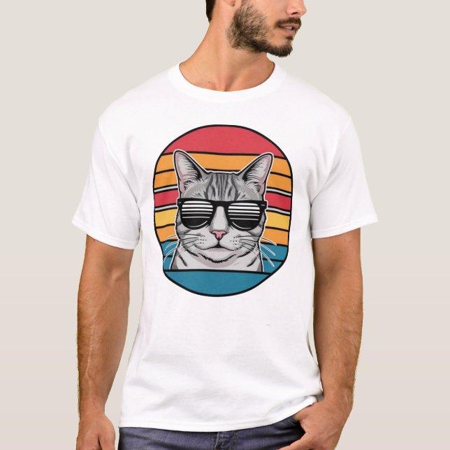 Camiseta Cat Daddy Sunglasses Sunset Retro Fur Dad Papa (Frente)