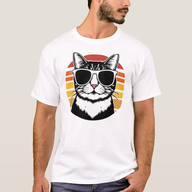 Camiseta Cat Daddy Sunglasses Sunset Retro Fur Dad Papa (Frente)