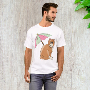 Camiseta Cat de praia com guarda-chuva rosa e verde