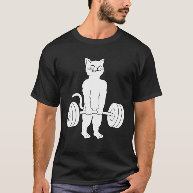 Camiseta Cat Deadlif Powerlifting Kitty Weightlifting Cat (Frente)