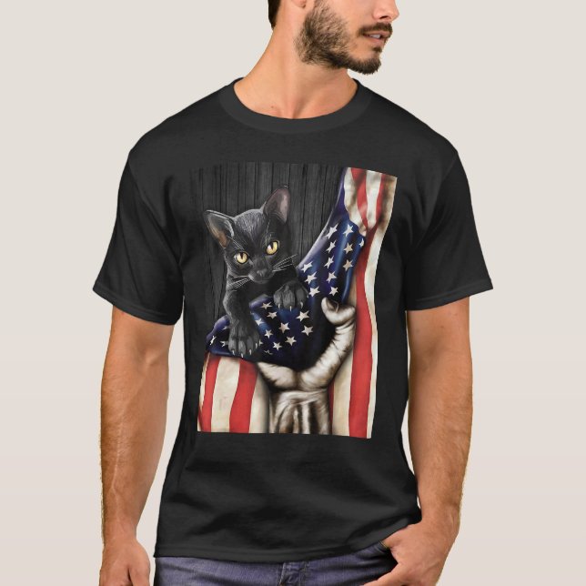 Camiseta Cat Dentro American Flag Patriotic Tee (Frente)