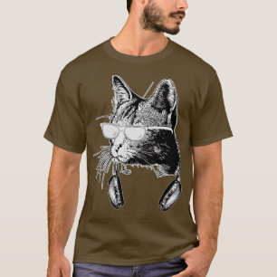 Camiseta Cat DJ Engraçado Pessoa de Gato e Passador de Mú