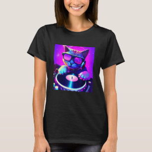 Camiseta Cat DJ Vaporwave Aestética Men Meninas A
