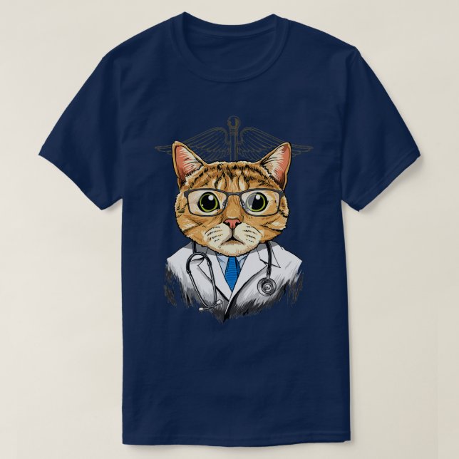 Camiseta Cat Doctor Vet Veterinarian Amante de os animais (Frente do Design)