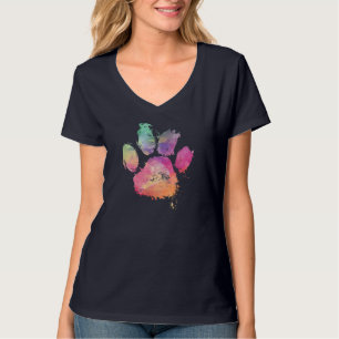 Camiseta Cat Dog Paw Imprimir Aquarela Arco-Íris Abstrato A