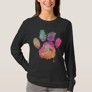 Camiseta Cat Dog Paw Imprimir Aquarela Arco-Íris Abstrato A