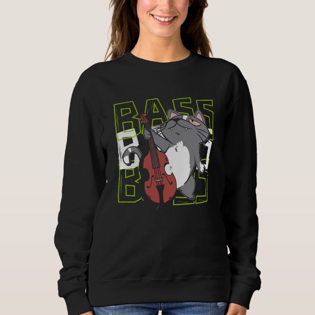 Camiseta Cat Double Bass Player Jazz Musician Contrabass (Frente)