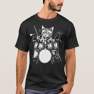 Camiseta Cat Drummer Drums Music