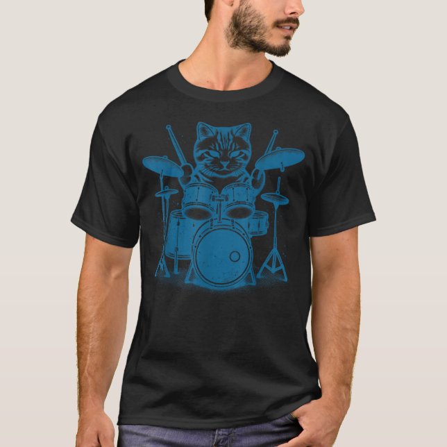 Camiseta Cat Drummer Playing Drums Cat Musician Drummer (Frente)