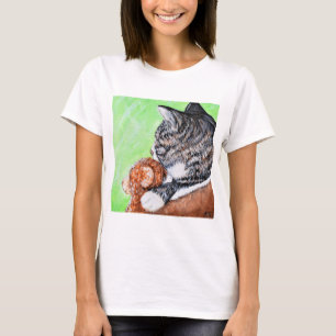 Camiseta Cat e seu Urso na Pintura da Janela
