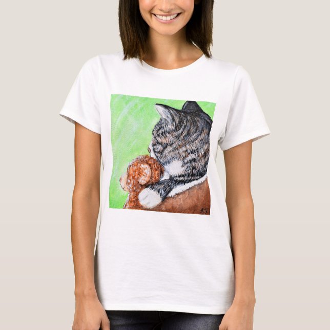 Camiseta Cat e seu Urso na Pintura da Janela (Frente)