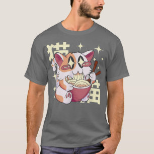 Camiseta Cat Eating Ramen Kawaii Japonês Anime Japão Cultu