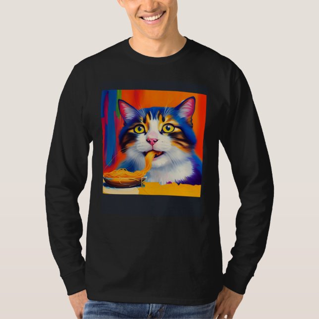 Camiseta Cat Eating Spaghetti Oil Painting Style (Frente)