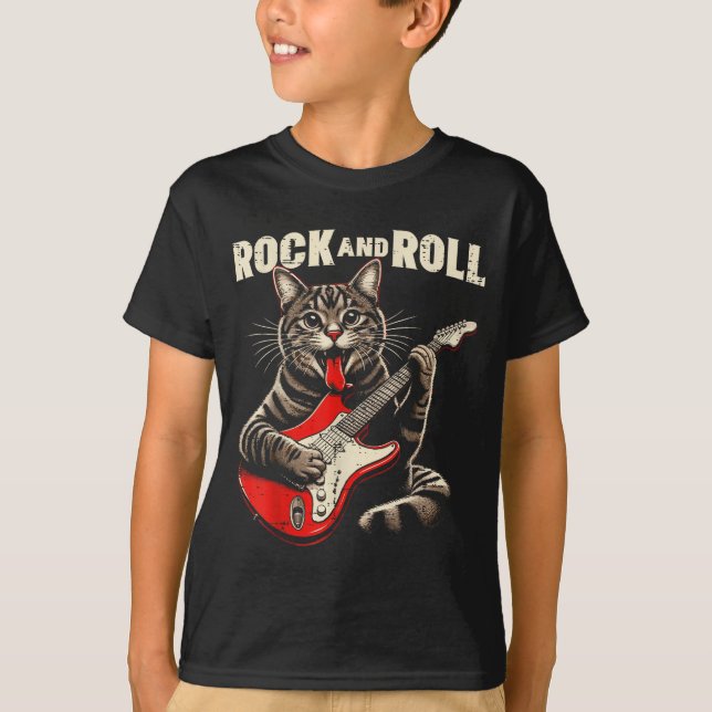 Camiseta Cat Electric Guitar Rock And Roll Rocker Kitten Me (Frente)