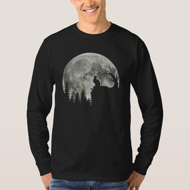 Camiseta Cat Em Pé Na Montanha Lua Halloween (Frente)