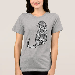 Camiseta Cat em um padrão de Nouveau de Arte Negra e Branca