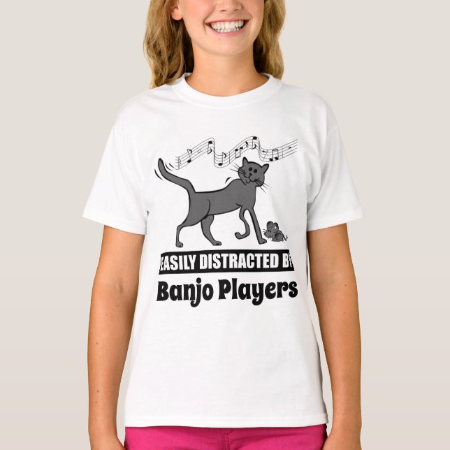 Camiseta Cat facilmente distraída por jogadores de banjo (Frente)