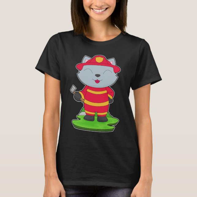 Camiseta Cat Firefighter Axe Fire department (Frente)
