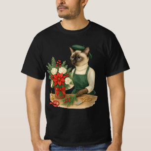 Camiseta Cat Florist arranjando flores para o Natal