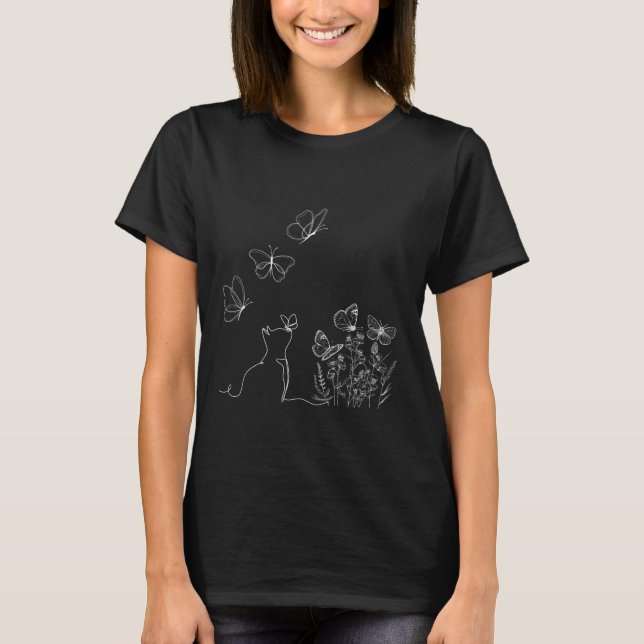 Camiseta Cat Flowers and Butterflies (Frente)