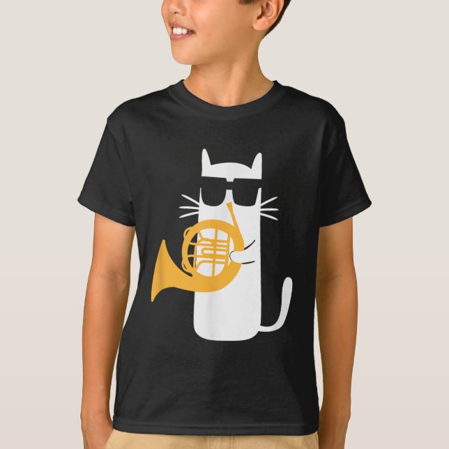 Camiseta Cat French Horn Funny Cat Lover (Frente)