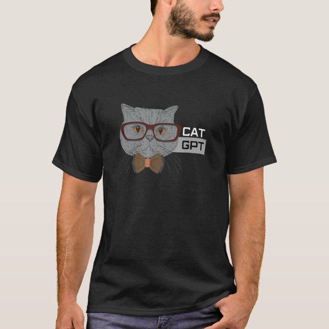 Camiseta Cat GPT Working Ai Cat Tee  Geek Cat  & Chat GPT (Frente)