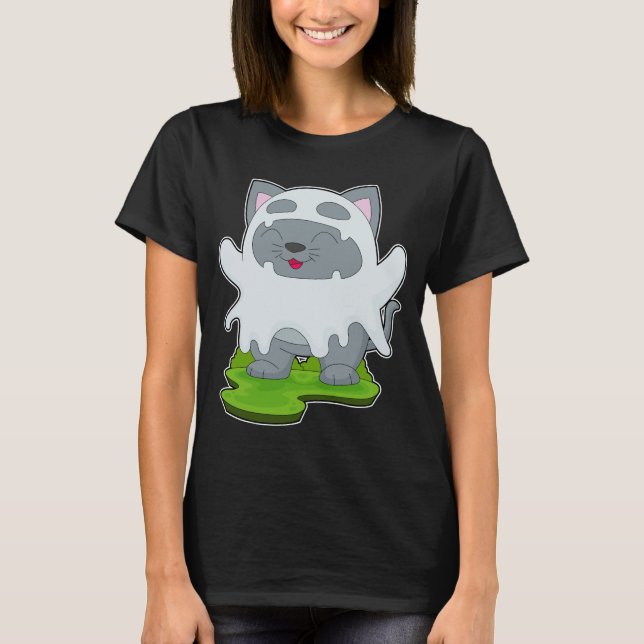Camiseta Cat Halloween Ghost (Frente)